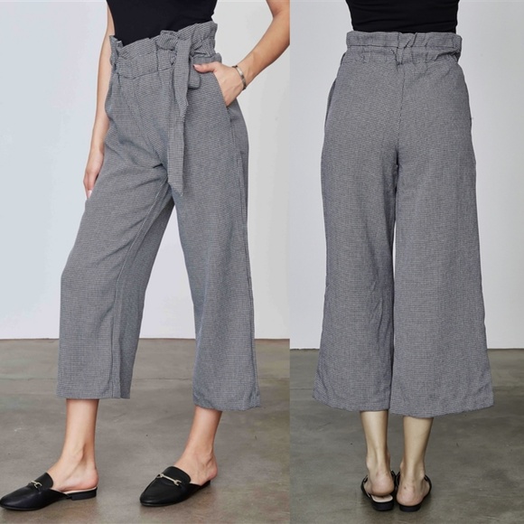 WINDSOR CROPPED TIE HIGH WAIST BLACK & WHITE PANTS - Picture 8 of 8